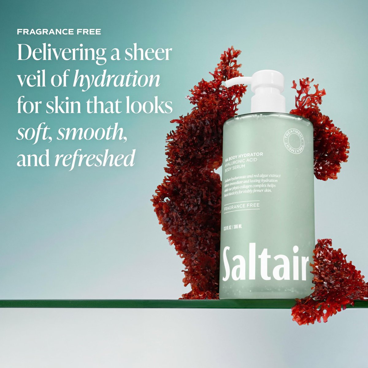 Saltair Hyaluronic Acid Body Serum – Hydrating Body Lotion for Smoother Looking Skin – Sheer Gel Moisturizer with Sodium Hyaluronate & Red Algae – Fragrance-Free HA Hydrator – 13oz Pump Bottle Avelisse