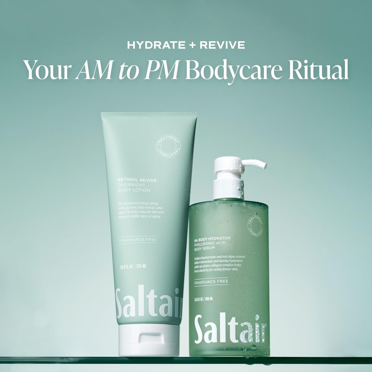 Saltair Hyaluronic Acid Body Serum – Hydrating Body Lotion for Smoother Looking Skin – Sheer Gel Moisturizer with Sodium Hyaluronate & Red Algae – Fragrance-Free HA Hydrator – 13oz Pump Bottle Avelisse
