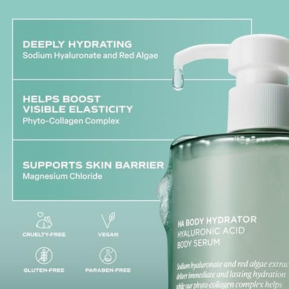 Saltair Hyaluronic Acid Body Serum – Hydrating Body Lotion for Smoother Looking Skin – Sheer Gel Moisturizer with Sodium Hyaluronate & Red Algae – Fragrance-Free HA Hydrator – 13oz Pump Bottle Avelisse