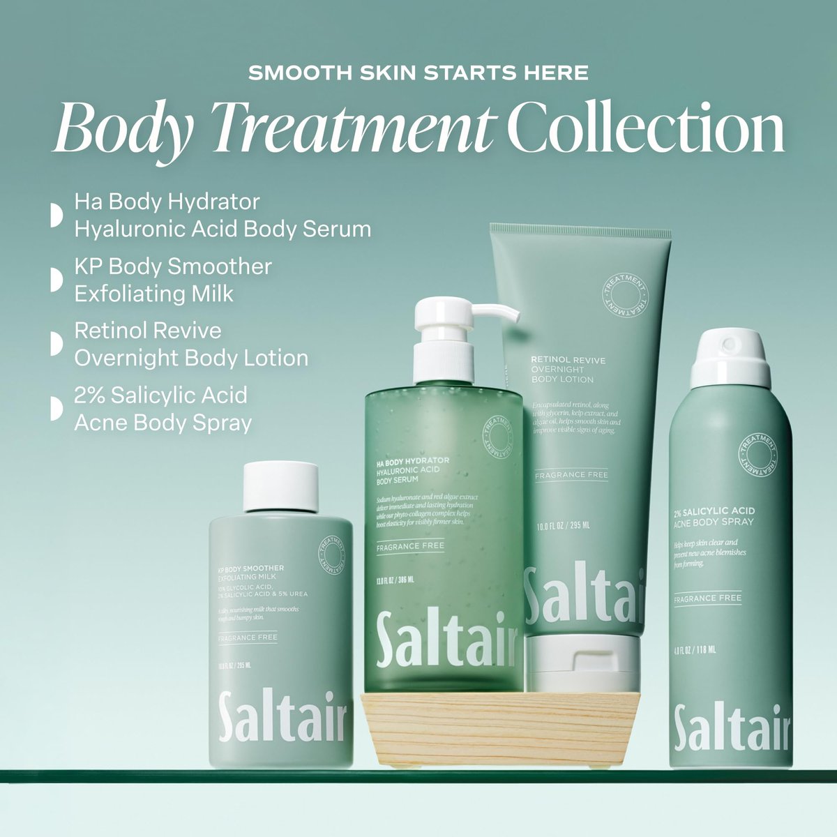 Saltair Hyaluronic Acid Body Serum – Hydrating Body Lotion for Smoother Looking Skin – Sheer Gel Moisturizer with Sodium Hyaluronate & Red Algae – Fragrance-Free HA Hydrator – 13oz Pump Bottle Avelisse