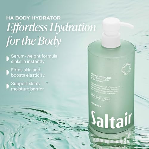 Saltair Hyaluronic Acid Body Serum – Hydrating Body Lotion for Smoother Looking Skin – Sheer Gel Moisturizer with Sodium Hyaluronate & Red Algae – Fragrance-Free HA Hydrator – 13oz Pump Bottle Avelisse