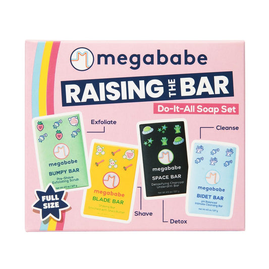 Megababe Raising the Bar Do-It-All Soap Set | Space, Bidet, Bumpy, & Blade Bars Avelisse