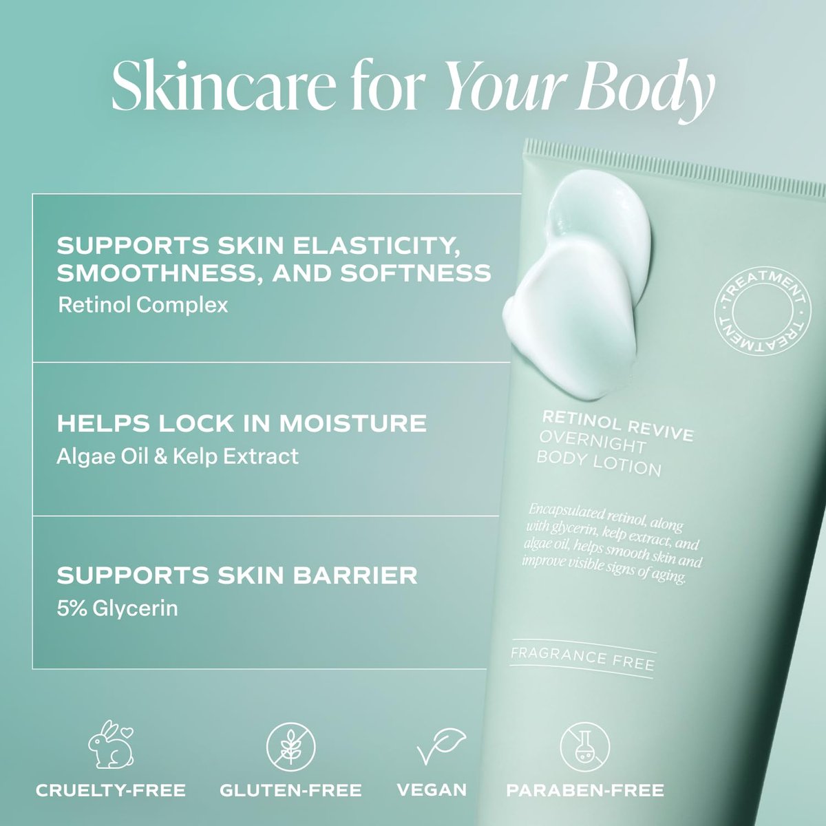 Saltair Retinol Revive Night Lotion – Dual-Action Retinol Body Lotion for Smoother, Firmer Looking Skin – Hydrating Moisturizer with Kelp, Allantoin & Glycerin – 13oz Pump Bottle Avelisse