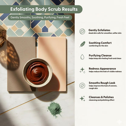 Moroccan Tebrima Herbal Exfoliating Body Scrub Powder | Natural Body Exfoliator for Women & Men, Gentle Bikini Exfoliating Scrub with Nila, Henna, Rose & White Clay for Smooth, Glowing Skin Avelisse