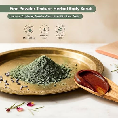 Moroccan Tebrima Herbal Exfoliating Body Scrub Powder | Natural Body Exfoliator for Women & Men, Gentle Bikini Exfoliating Scrub with Nila, Henna, Rose & White Clay for Smooth, Glowing Skin Avelisse