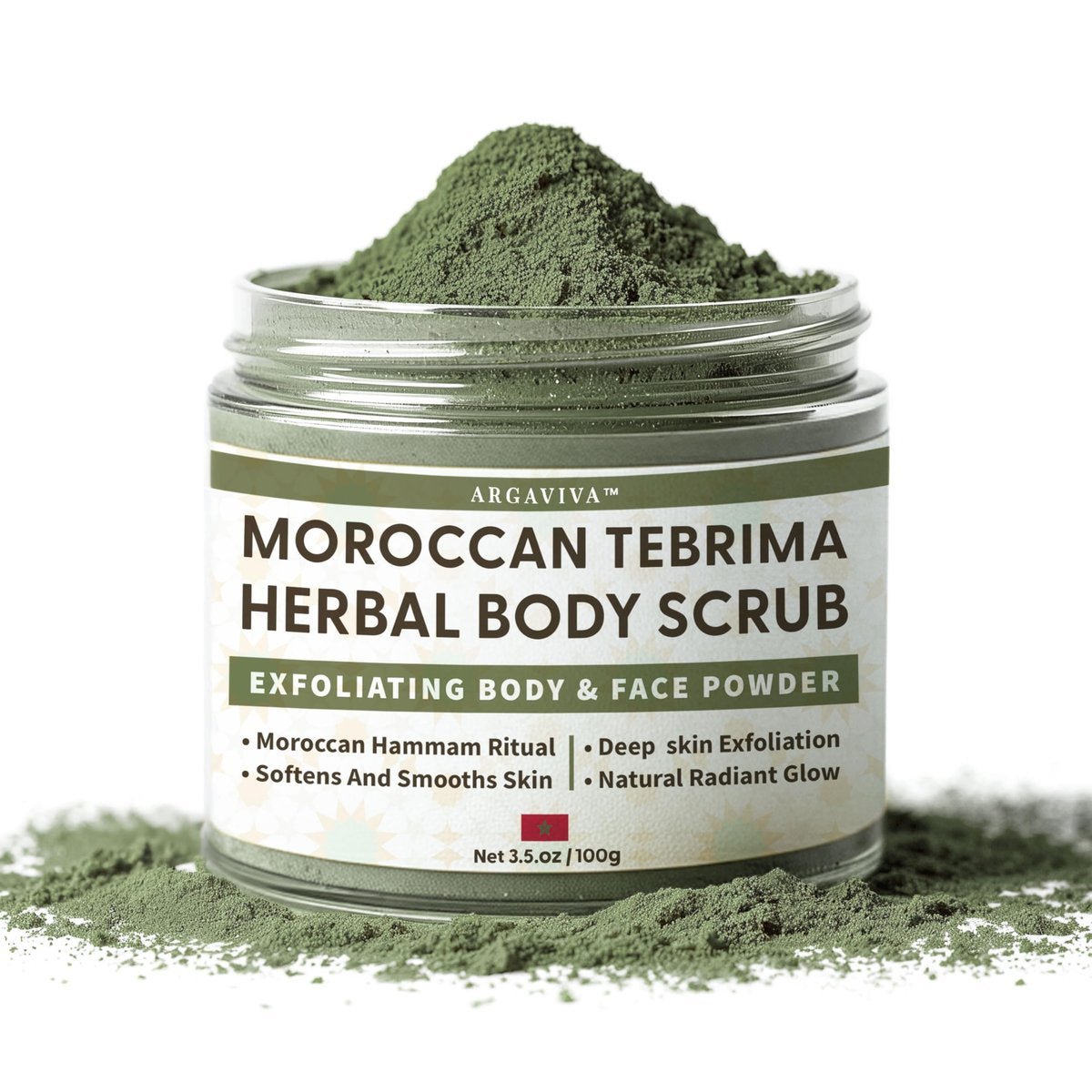 Moroccan Tebrima Herbal Exfoliating Body Scrub Powder | Natural Body Exfoliator for Women & Men, Gentle Bikini Exfoliating Scrub with Nila, Henna, Rose & White Clay for Smooth, Glowing Skin Avelisse