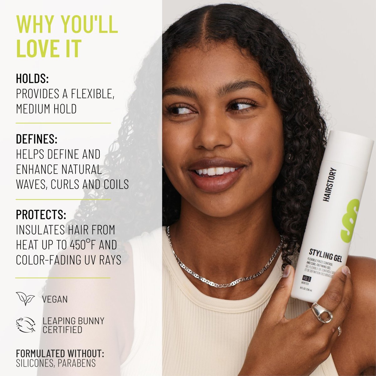 Hairstory Styling Gel – Curl Defining Gel for Wavy, Curly & Coily Hair, Flexible Frizz Control, Heat Protection up to 450°F, Non-Crunchy, 8 Fl Oz Avelisse