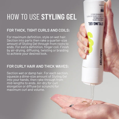 Hairstory Styling Gel – Curl Defining Gel for Wavy, Curly & Coily Hair, Flexible Frizz Control, Heat Protection up to 450°F, Non-Crunchy, 8 Fl Oz Avelisse