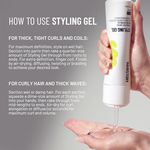 Hairstory Styling Gel – Curl Defining Gel for Wavy, Curly & Coily Hair, Flexible Frizz Control, Heat Protection up to 450°F, Non-Crunchy, 8 Fl Oz Avelisse