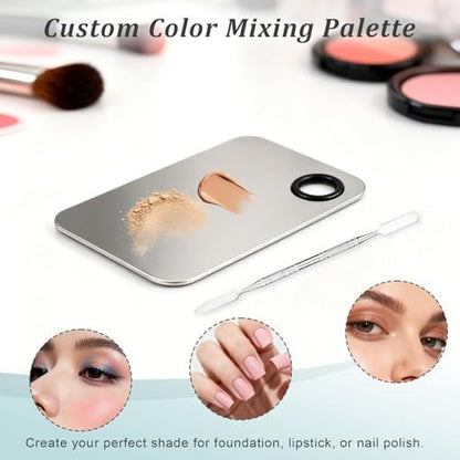 Brvlsoc Stainless Steel Makeup Mixing Palette with Spatula – Upgraded Metal Tray for Foundation, Eyeshadow, Lipstick & Nail Art, Durable & Easy to Clean, White