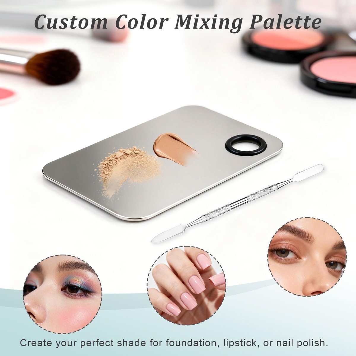 Brvlsoc Stainless Steel Makeup Mixing Palette with Spatula – Upgraded Metal Tray for Foundation, Eyeshadow, Lipstick & Nail Art, Durable & Easy to Clean, White - görsel 11