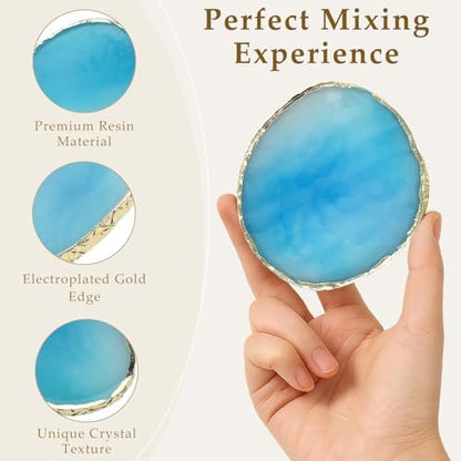 2PCS Resin Nail Art Mixing Palette – Gold-Edged Cosmetic Display Board for Nail Gel, Foundation, Eyeshadow & Pigment Blending, Durable & Easy to Clean (Blue, White)