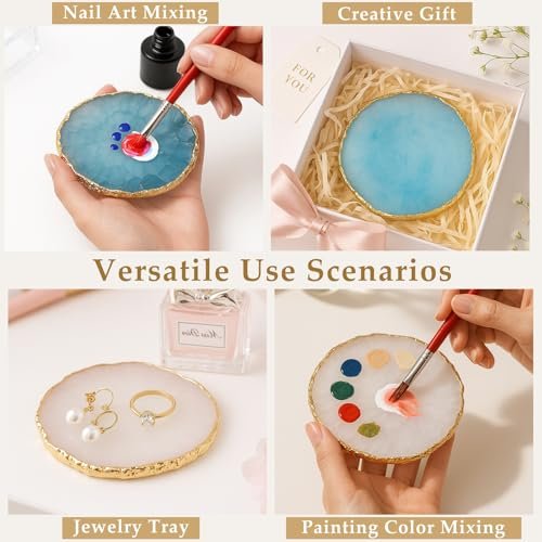 2PCS Resin Nail Art Mixing Palette – Gold-Edged Cosmetic Display Board for Nail Gel, Foundation, Eyeshadow & Pigment Blending, Durable & Easy to Clean (Blue, White) - görsel 8