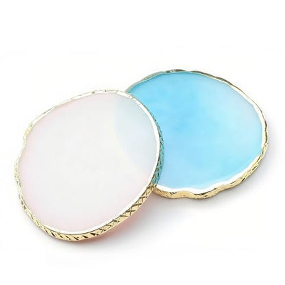 2PCS Resin Nail Art Mixing Palette – Gold-Edged Cosmetic Display Board for Nail Gel, Foundation, Eyeshadow & Pigment Blending, Durable & Easy to Clean (Blue, White)