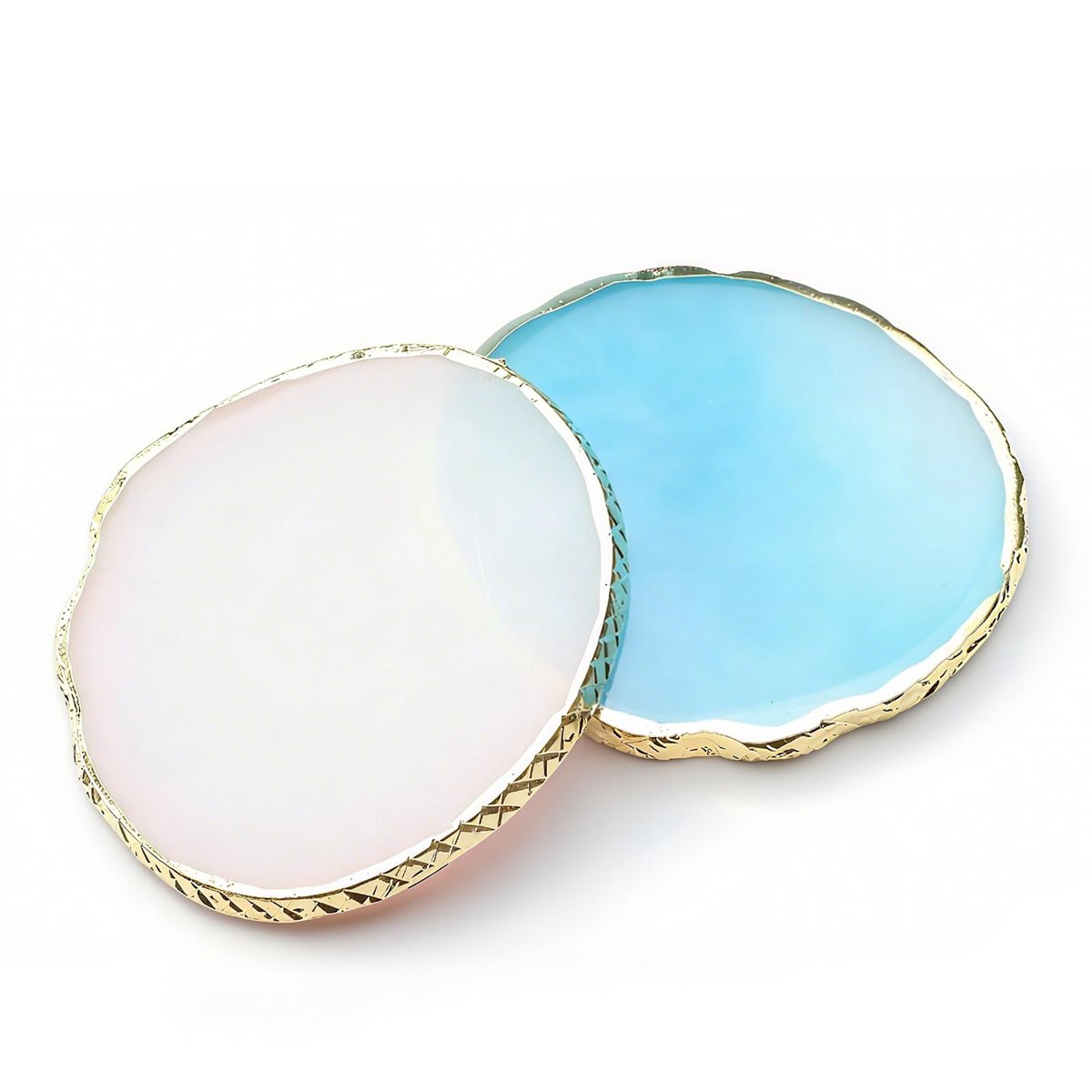 2PCS Resin Nail Art Mixing Palette – Gold-Edged Cosmetic Display Board for Nail Gel, Foundation, Eyeshadow & Pigment Blending, Durable & Easy to Clean (Blue, White) - görsel 1