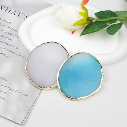 2PCS Resin Nail Art Mixing Palette – Gold-Edged Cosmetic Display Board for Nail Gel, Foundation, Eyeshadow & Pigment Blending, Durable & Easy to Clean (Blue, White)