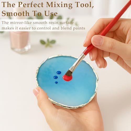 2PCS Resin Nail Art Mixing Palette – Gold-Edged Cosmetic Display Board for Nail Gel, Foundation, Eyeshadow & Pigment Blending, Durable & Easy to Clean (Blue, White) - görsel 6