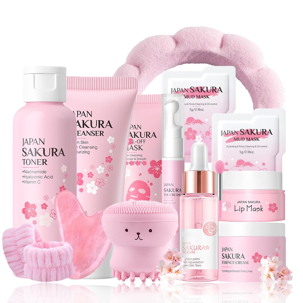Sakura Skin Care Set - Christmas Birthday Gifts for Teen Girls, Skincare for Girls 10-12, Kids Skin Care Set Ages 8-12, Teens 10-12, Skin Care Kit for Women with Gua Sha (Blue, Travel Size) Avelisse