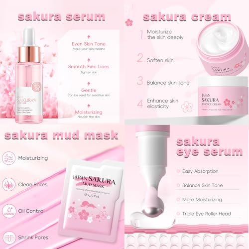 Sakura Skin Care Set - Christmas Birthday Gifts for Teen Girls, Skincare for Girls 10-12, Kids Skin Care Set Ages 8-12, Teens 10-12, Skin Care Kit for Women with Gua Sha (Blue, Travel Size) Avelisse