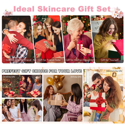 Sakura Skin Care Set - Christmas Birthday Gifts for Teen Girls, Skincare for Girls 10-12, Kids Skin Care Set Ages 8-12, Teens 10-12, Skin Care Kit for Women with Gua Sha (Blue, Travel Size) Avelisse