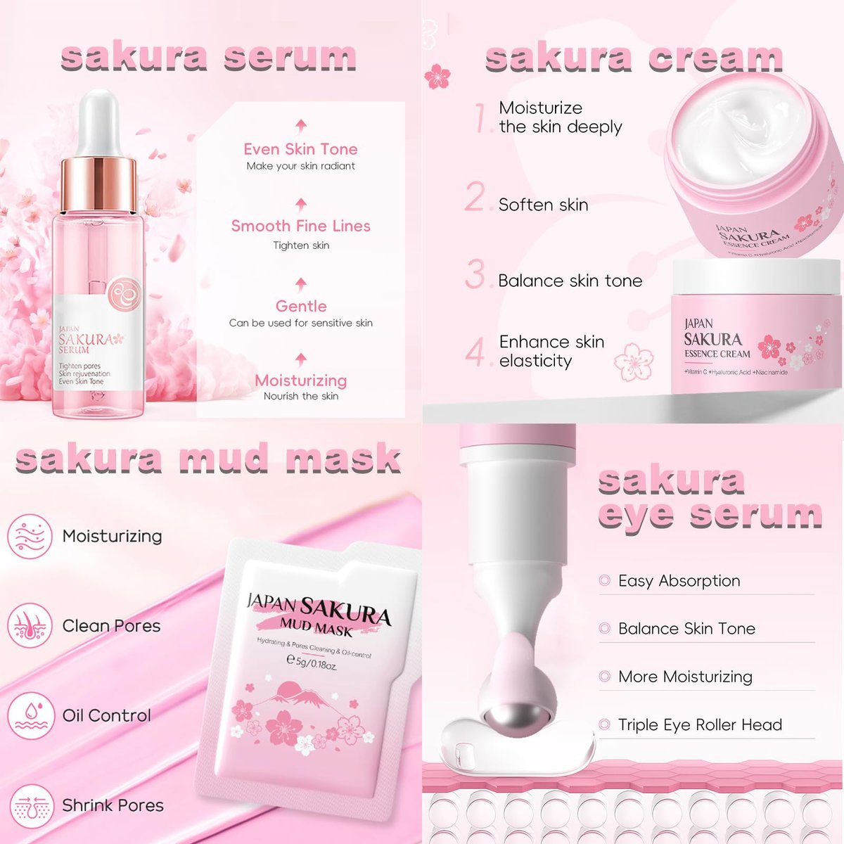 Sakura Skin Care Set - Christmas Birthday Gifts for Teen Girls, Skincare for Girls 10-12, Kids Skin Care Set Ages 8-12, Teens 10-12, Skin Care Kit for Women with Gua Sha (Blue, Travel Size) Avelisse
