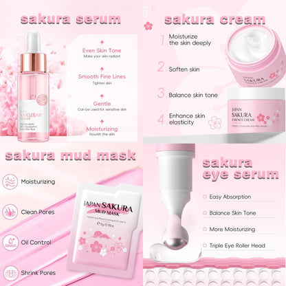 Sakura Skin Care Set - Christmas Birthday Gifts for Teen Girls, Skincare for Girls 10-12, Kids Skin Care Set Ages 8-12, Teens 10-12, Skin Care Kit for Women with Gua Sha (Blue, Travel Size) Avelisse