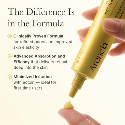 Arencia Retinal Booster Shot Serum - Firming Night Serum with Caffeine & Ectoin for Mature Skin, Pore Minimizing, Fine Lines & Wrinkles, Korean Skincare 30ml