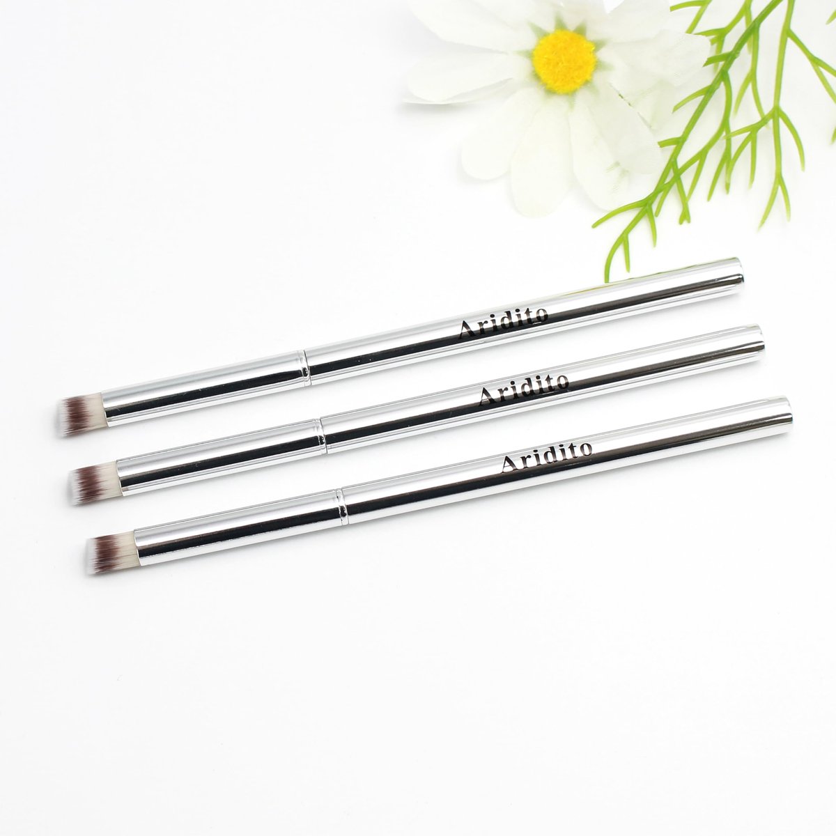 Aridito 3-Piece Nail Art Gradient Brush Set - Silver Metal Handle, Soft Firm Bristles for Chrome, Mica Powder & Aura Nails - No Shedding, Easy Clean DIY Tool - görsel 3