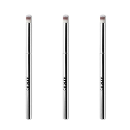 Aridito 3-Piece Nail Art Gradient Brush Set - Silver Metal Handle, Soft Firm Bristles for Chrome, Mica Powder & Aura Nails - No Shedding, Easy Clean DIY Tool