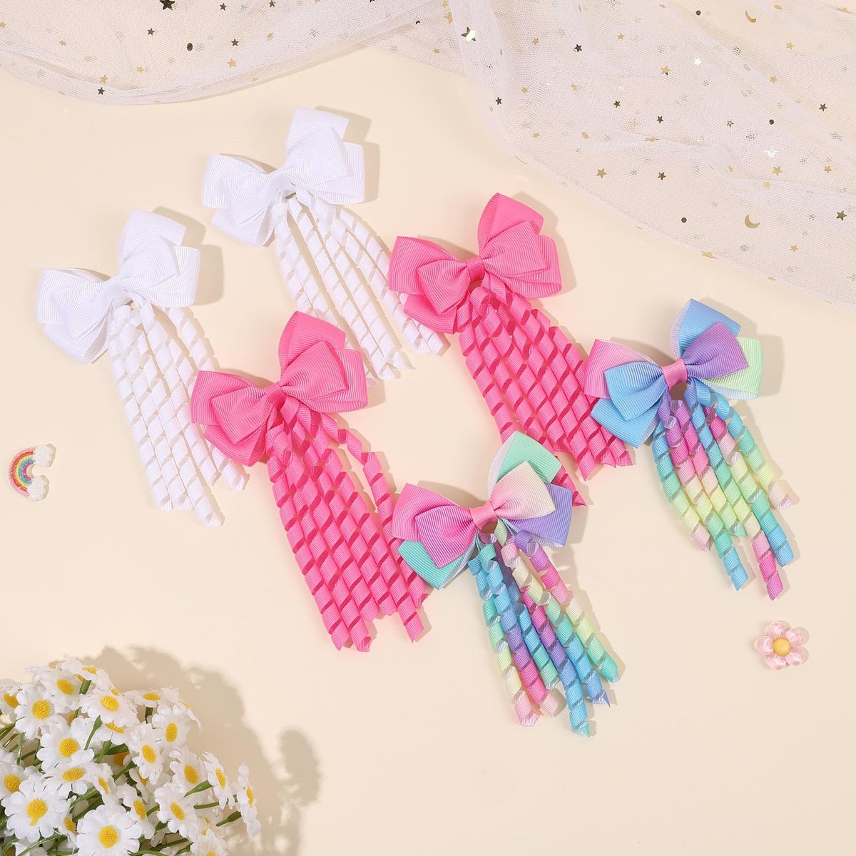 KIDSBETT 6PCS Hair Bows for Girls - Curly Hair Bows Clip Ribbon Barrettes Alligator Clips Hair Accessories for Toddlers - görsel 11