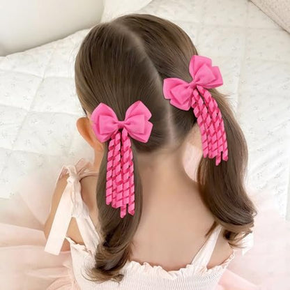 KIDSBETT 6PCS Hair Bows for Girls - Curly Hair Bows Clip Ribbon Barrettes Alligator Clips Hair Accessories for Toddlers