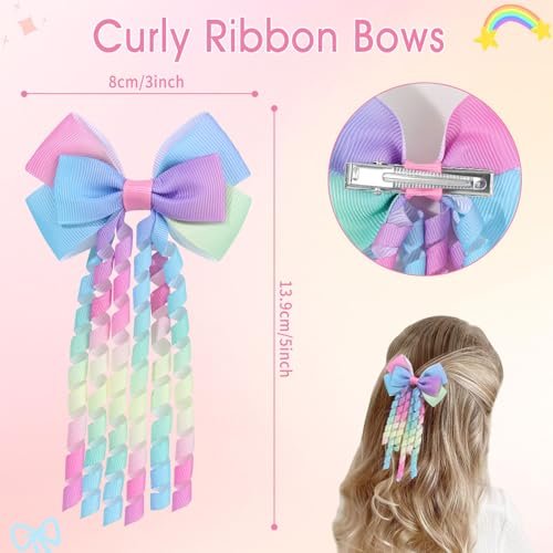 KIDSBETT 6PCS Hair Bows for Girls - Curly Hair Bows Clip Ribbon Barrettes Alligator Clips Hair Accessories for Toddlers - görsel 8