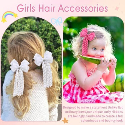 KIDSBETT 6PCS Hair Bows for Girls - Curly Hair Bows Clip Ribbon Barrettes Alligator Clips Hair Accessories for Toddlers