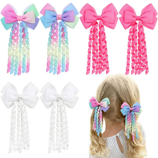 KIDSBETT 6PCS Hair Bows for Girls - Curly Hair Bows Clip Ribbon Barrettes Alligator Clips Hair Accessories for Toddlers