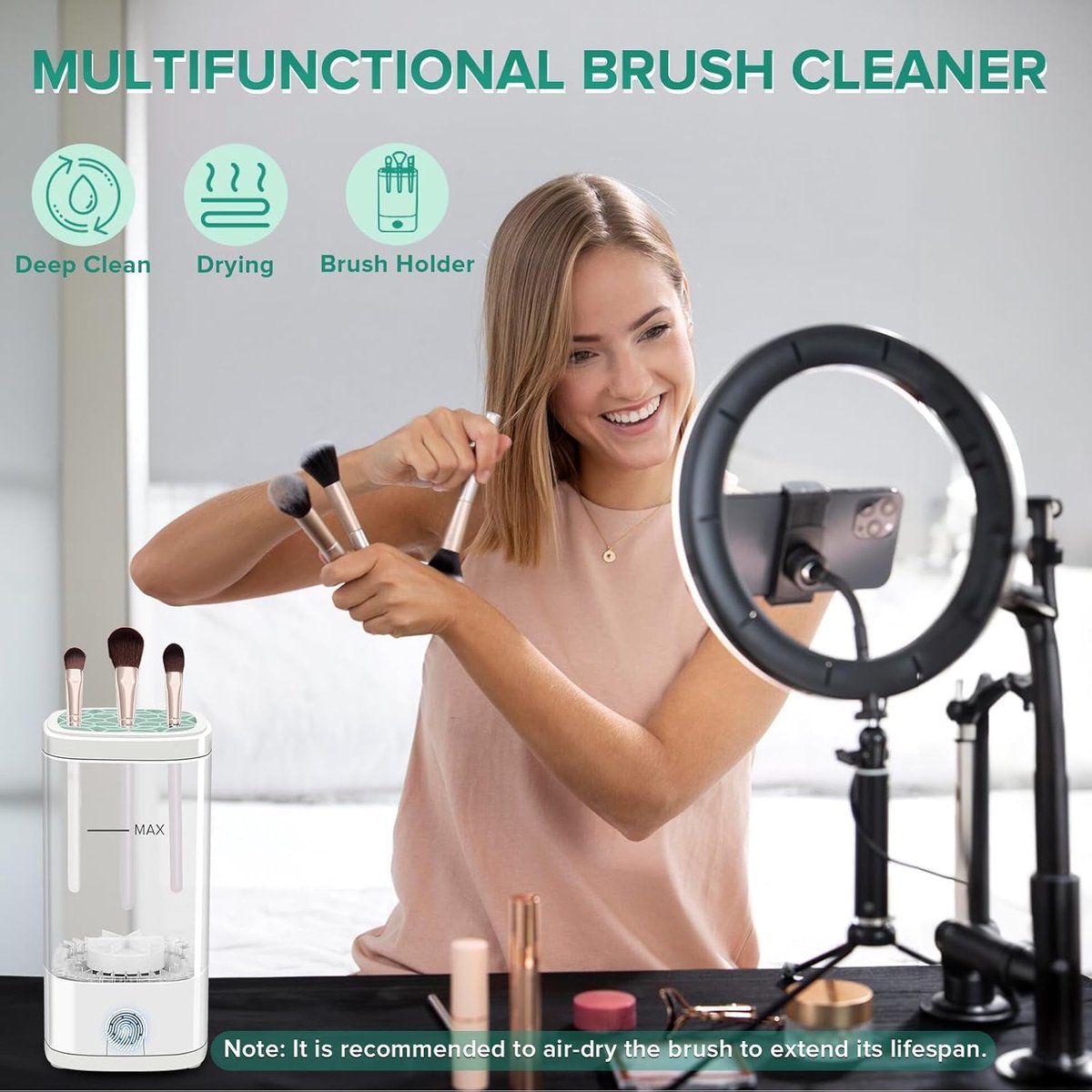 Electric Makeup Brush Cleaner – Portable Automatic Cosmetic Brush Cleaner with Dryer, Holder, USB-C Charging – Beauty Gift for Women - görsel 3