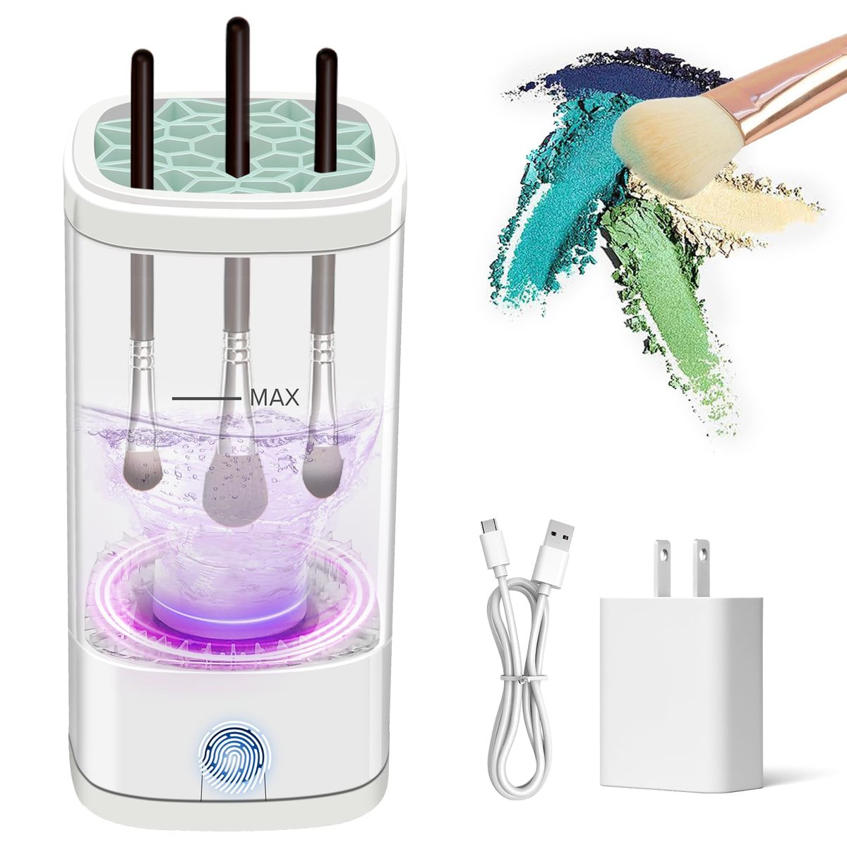 Electric Makeup Brush Cleaner – Portable Automatic Cosmetic Brush Cleaner with Dryer, Holder, USB-C Charging – Beauty Gift for Women - görsel 1