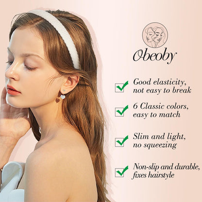 obeoby 6 Pack Trendy Headbands for Thicker Hair, Non Slip 0.6 Inch Thin Knitted Hairbands Assorted Colors for Girls Summer Dress Outfit