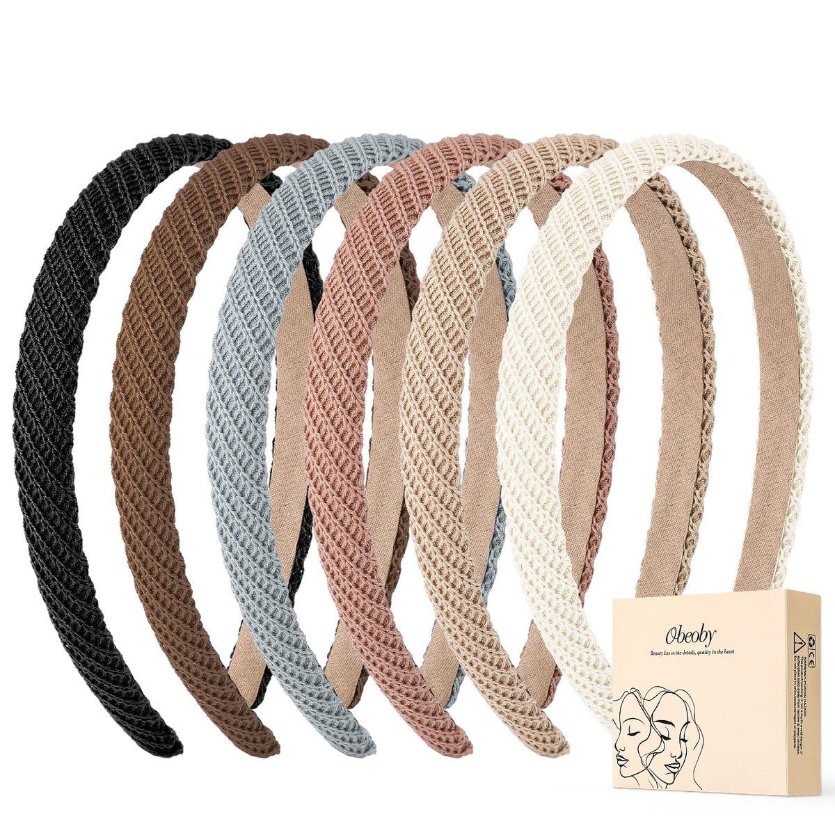 obeoby 6 Pack Trendy Headbands for Thicker Hair, Non Slip 0.6 Inch Thin Knitted Hairbands Assorted Colors for Girls Summer Dress Outfit - görsel 1