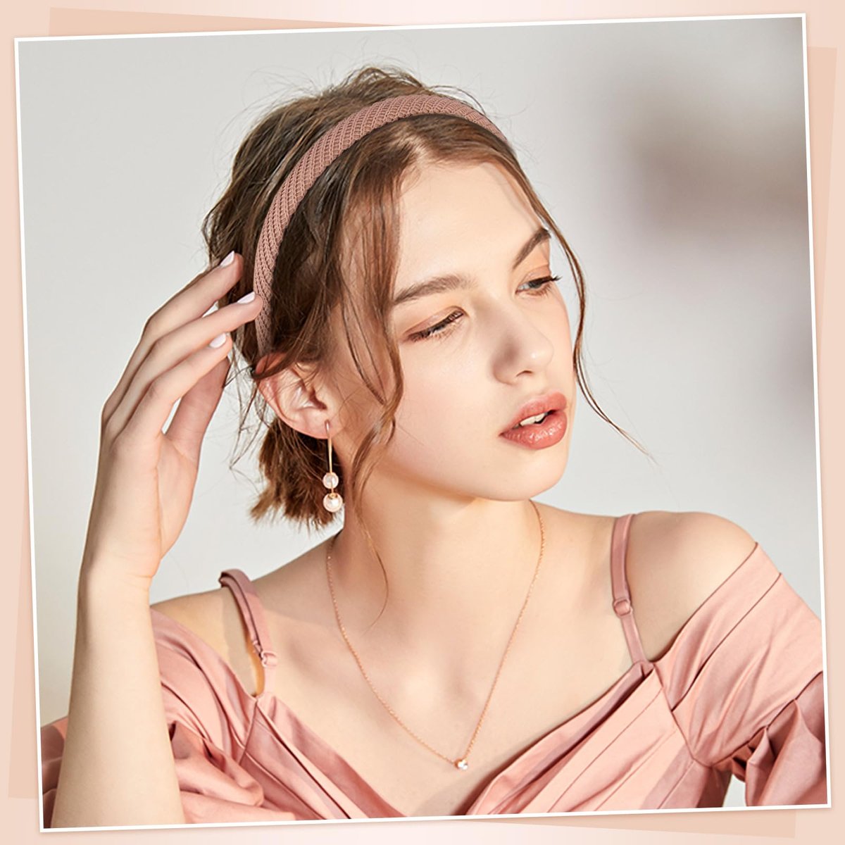 obeoby 6 Pack Trendy Headbands for Thicker Hair, Non Slip 0.6 Inch Thin Knitted Hairbands Assorted Colors for Girls Summer Dress Outfit - görsel 5