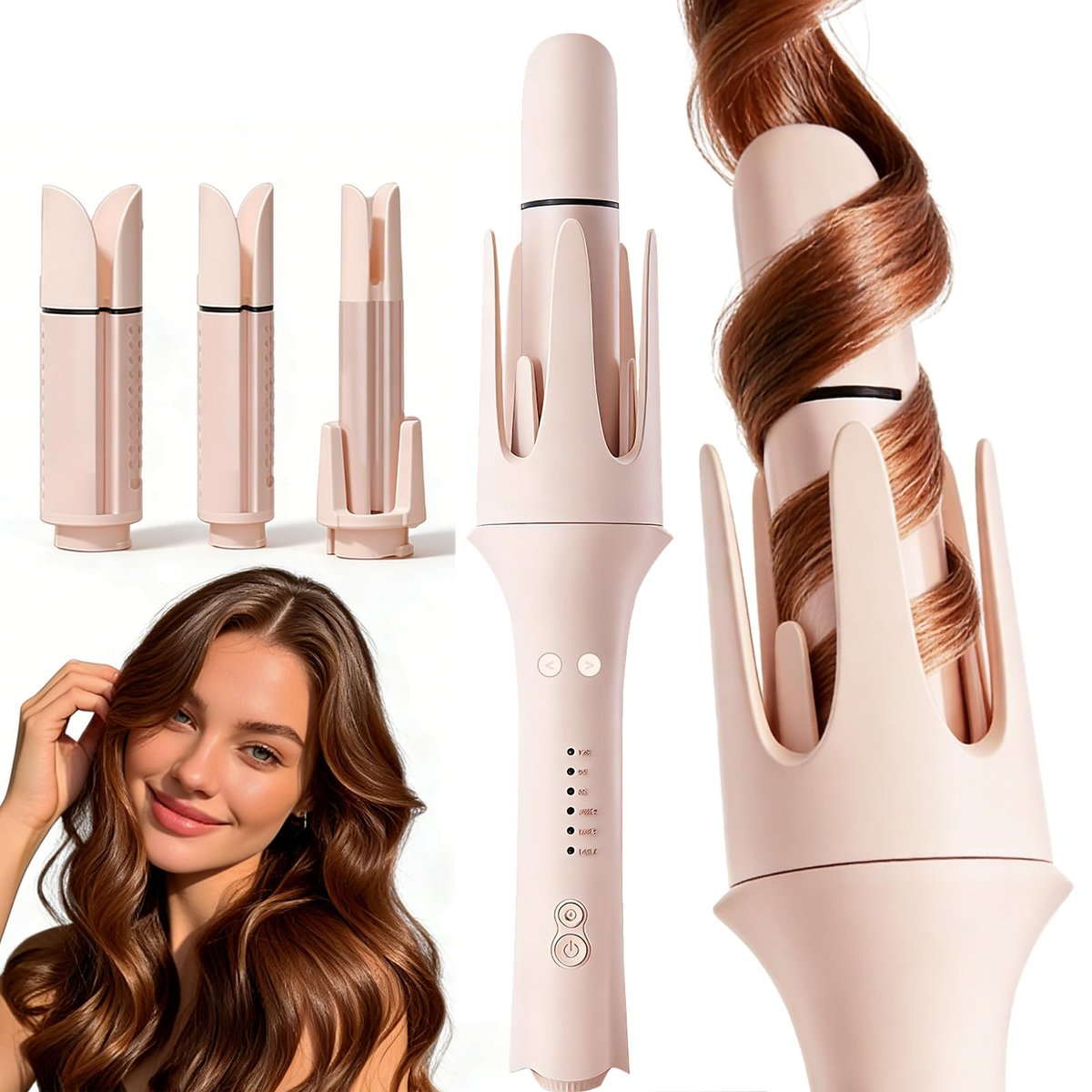 EONFAVE Automatic Curling Iron Rotating – 3-in-1 Self Curling Hair Curler with 3 Barrel Sizes for Loose Waves to Tight Curls, Negative Ion Ceramic, Anti-Tangle & Fast Heating, Safe Styling for All Hair Types (Pink) Avelisse