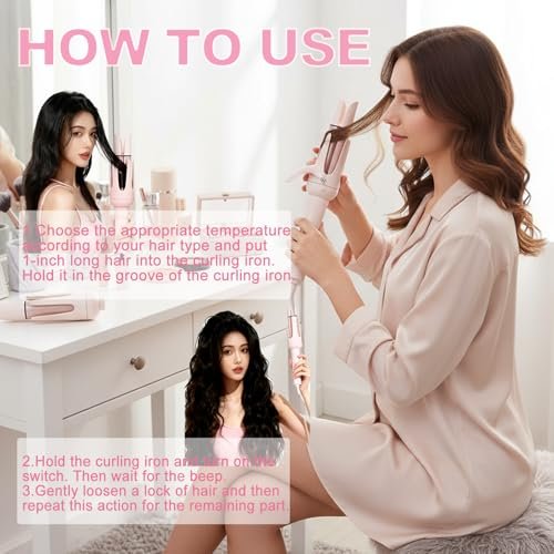 EONFAVE Automatic Curling Iron Rotating – 3-in-1 Self Curling Hair Curler with 3 Barrel Sizes for Loose Waves to Tight Curls, Negative Ion Ceramic, Anti-Tangle & Fast Heating, Safe Styling for All Hair Types (Pink) Avelisse