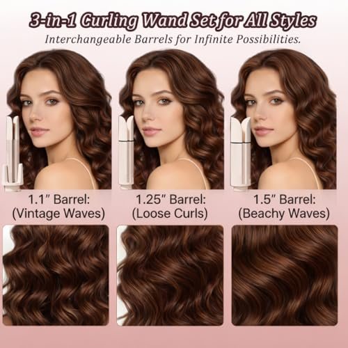 EONFAVE Automatic Curling Iron Rotating – 3-in-1 Self Curling Hair Curler with 3 Barrel Sizes for Loose Waves to Tight Curls, Negative Ion Ceramic, Anti-Tangle & Fast Heating, Safe Styling for All Hair Types (Pink) Avelisse