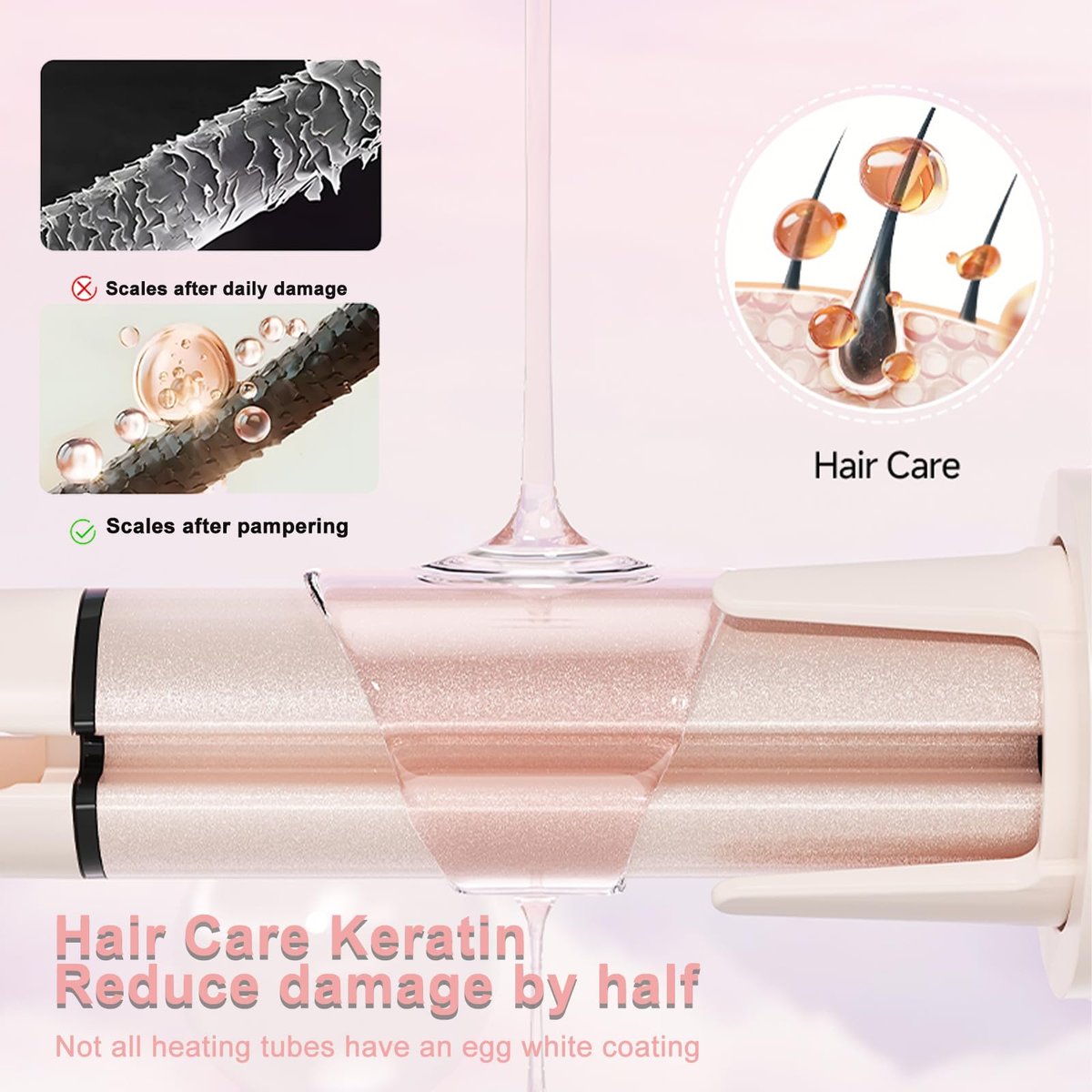 EONFAVE Automatic Curling Iron Rotating – 3-in-1 Self Curling Hair Curler with 3 Barrel Sizes for Loose Waves to Tight Curls, Negative Ion Ceramic, Anti-Tangle & Fast Heating, Safe Styling for All Hair Types (Pink) Avelisse