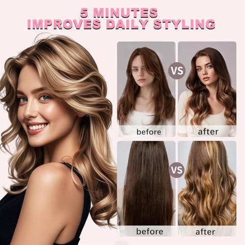 EONFAVE Automatic Curling Iron Rotating – 3-in-1 Self Curling Hair Curler with 3 Barrel Sizes for Loose Waves to Tight Curls, Negative Ion Ceramic, Anti-Tangle & Fast Heating, Safe Styling for All Hair Types (Pink) Avelisse