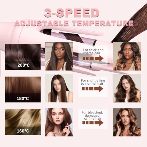 EONFAVE Automatic Curling Iron Rotating – 3-in-1 Self Curling Hair Curler with 3 Barrel Sizes for Loose Waves to Tight Curls, Negative Ion Ceramic, Anti-Tangle & Fast Heating, Safe Styling for All Hair Types (Pink) Avelisse