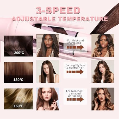 EONFAVE Automatic Curling Iron Rotating – 3-in-1 Self Curling Hair Curler with 3 Barrel Sizes for Loose Waves to Tight Curls, Negative Ion Ceramic, Anti-Tangle & Fast Heating, Safe Styling for All Hair Types (Pink) Avelisse