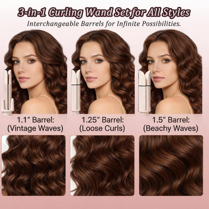 EONFAVE Automatic Curling Iron Rotating – 3-in-1 Self Curling Hair Curler with 3 Barrel Sizes for Loose Waves to Tight Curls, Negative Ion Ceramic, Anti-Tangle & Fast Heating, Safe Styling for All Hair Types (Pink) Avelisse