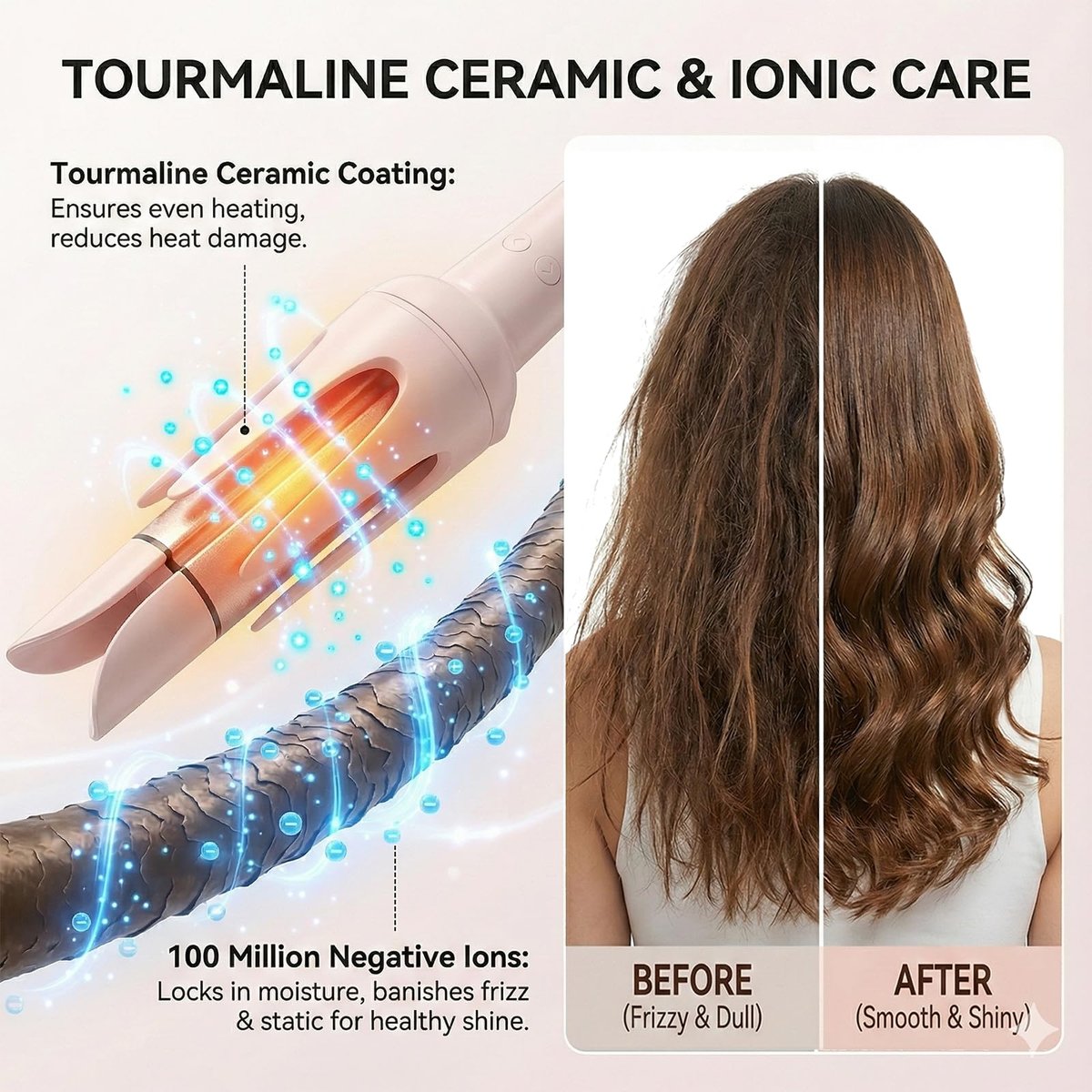 EONFAVE Automatic Curling Iron Rotating – 3-in-1 Self Curling Hair Curler with 3 Barrel Sizes for Loose Waves to Tight Curls, Negative Ion Ceramic, Anti-Tangle & Fast Heating, Safe Styling for All Hair Types (Pink) Avelisse