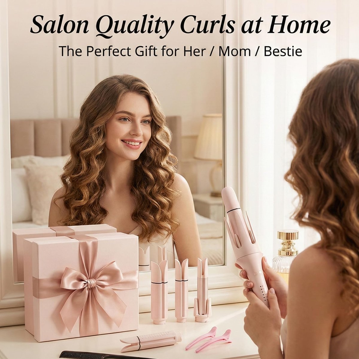 EONFAVE Automatic Curling Iron Rotating – 3-in-1 Self Curling Hair Curler with 3 Barrel Sizes for Loose Waves to Tight Curls, Negative Ion Ceramic, Anti-Tangle & Fast Heating, Safe Styling for All Hair Types (Pink) Avelisse