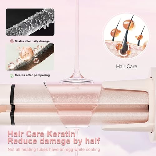 EONFAVE Automatic Curling Iron Rotating – 3-in-1 Self Curling Hair Curler with 3 Barrel Sizes for Loose Waves to Tight Curls, Negative Ion Ceramic, Anti-Tangle & Fast Heating, Safe Styling for All Hair Types (Pink) Avelisse